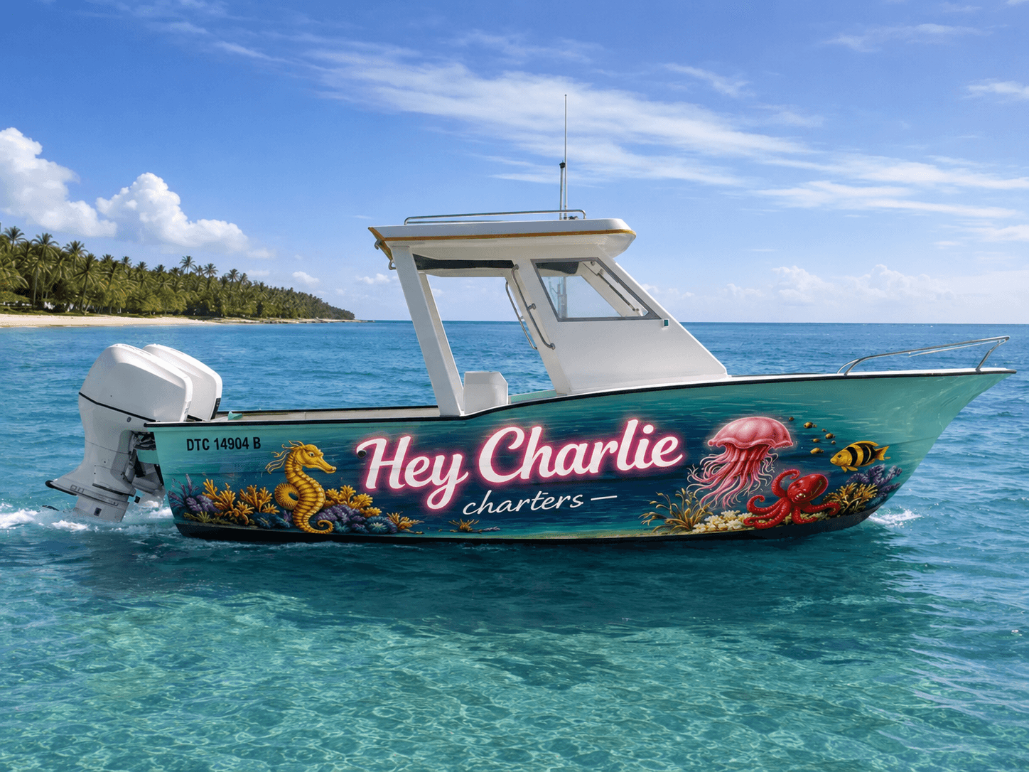 Hey Charlie Charters boat cruising the Cape Town coastline